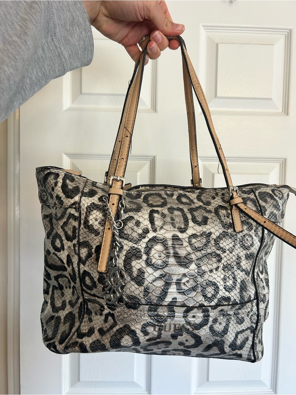 Guess Leopard Print Tote with Tan Straps